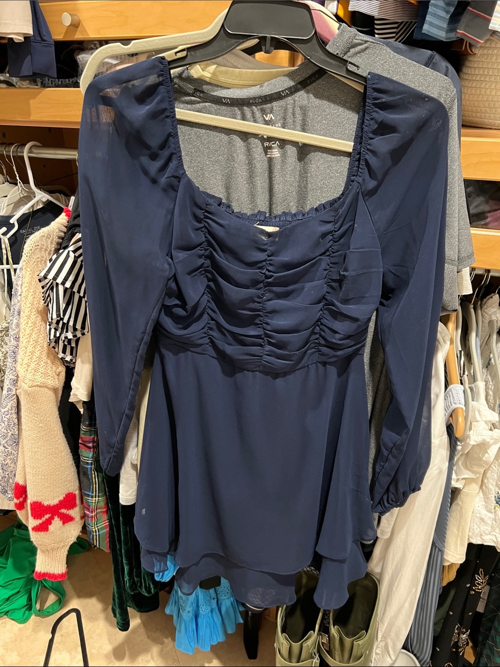 Altar'd State Navy Ruched Square-Neck Mini Dress